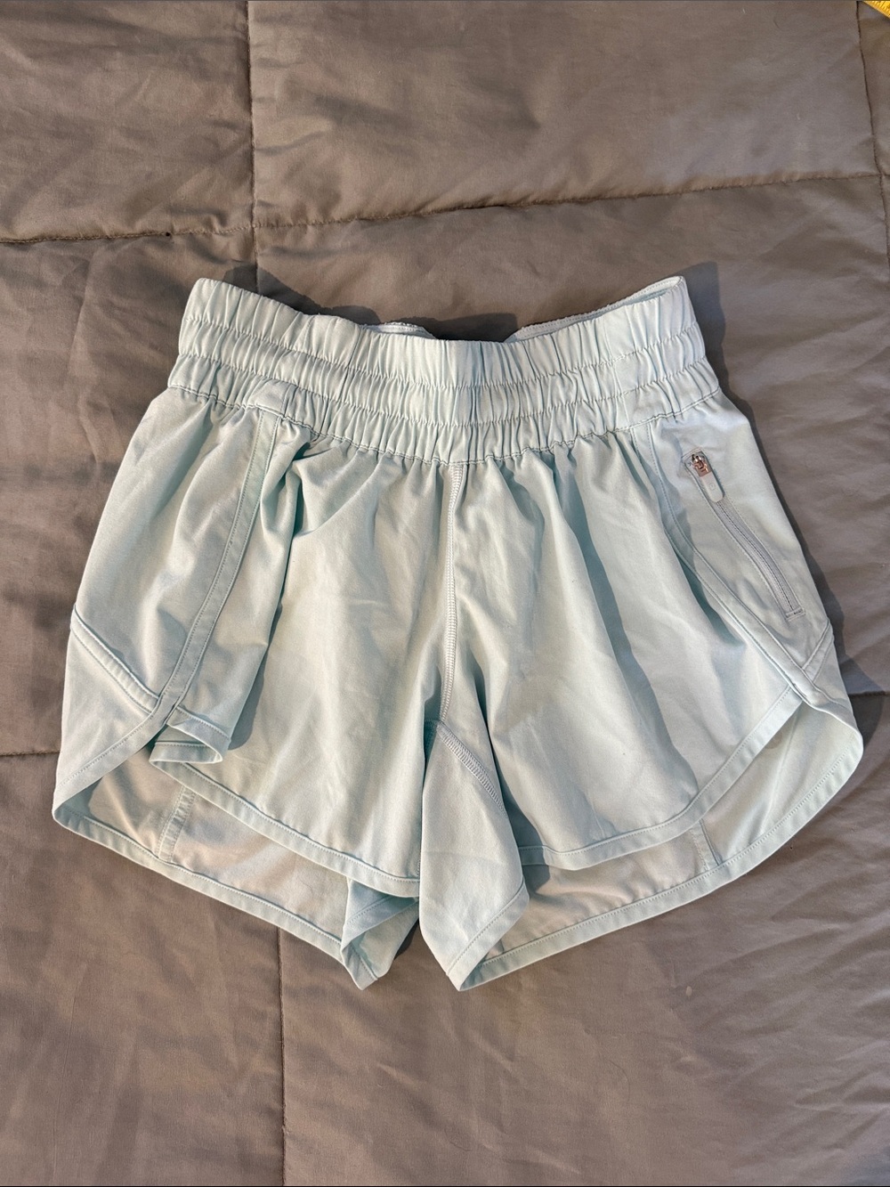 lululemon athletica Pale Aqua Athletic Shorts with Zip Pocket